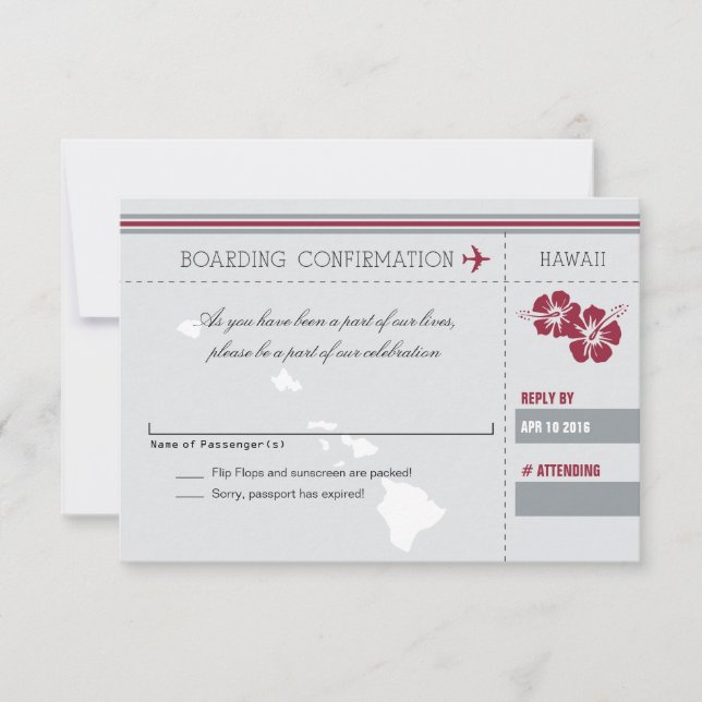 Passe de embarque RSVP Vermelho cinza para HAWAII (Frente)