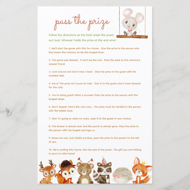 Passe o prêmio chá de fraldas das criaturas Woodla (Frente)