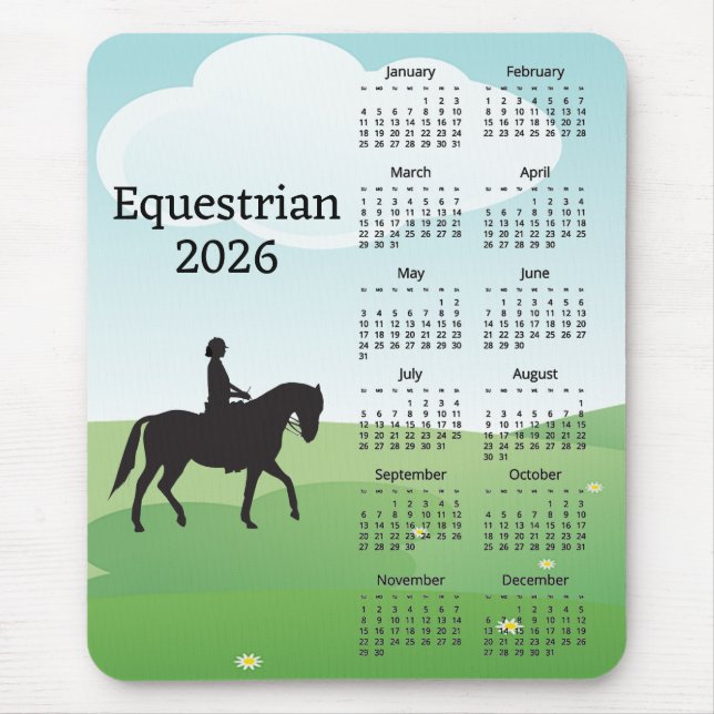 Passeio a Cavalo Design Calendário 2026 Mouse Pad (Frente)