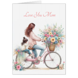 Passeio de Bicicleta Mãe e Filho Floral Aquarela