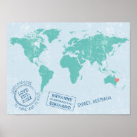 Passport Stamps World Map Signature Poster