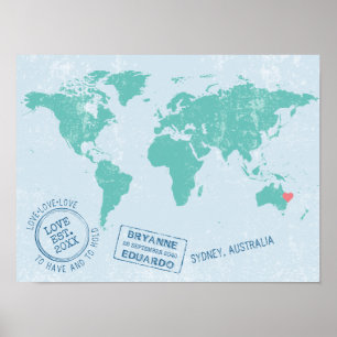 Passport Stamps World Map Signature Poster