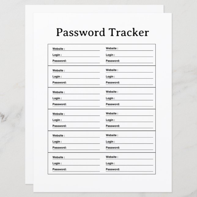 PASSWORD TRACKER TEMPLATE (Frente/Verso)