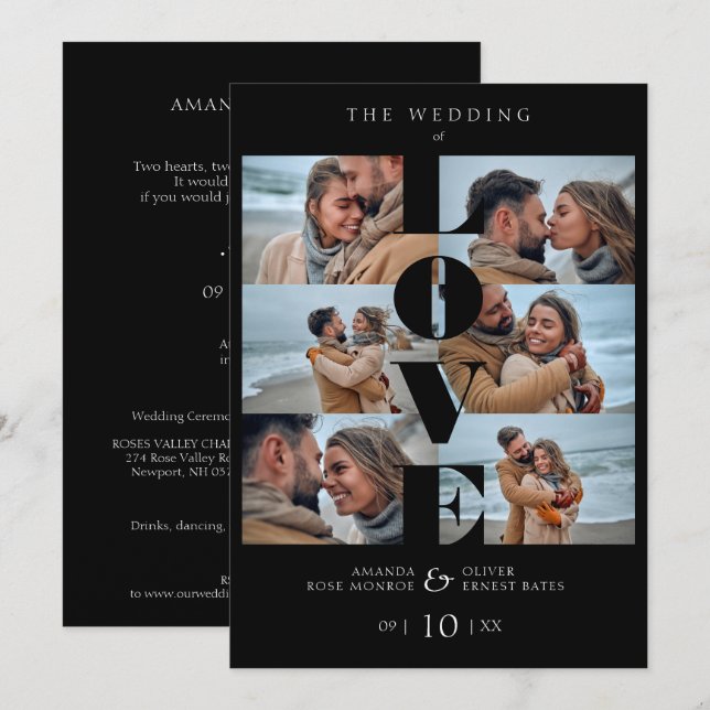 Pasta de amor Black Trendy Collage Casamento 6 Fot (Frente/Verso)