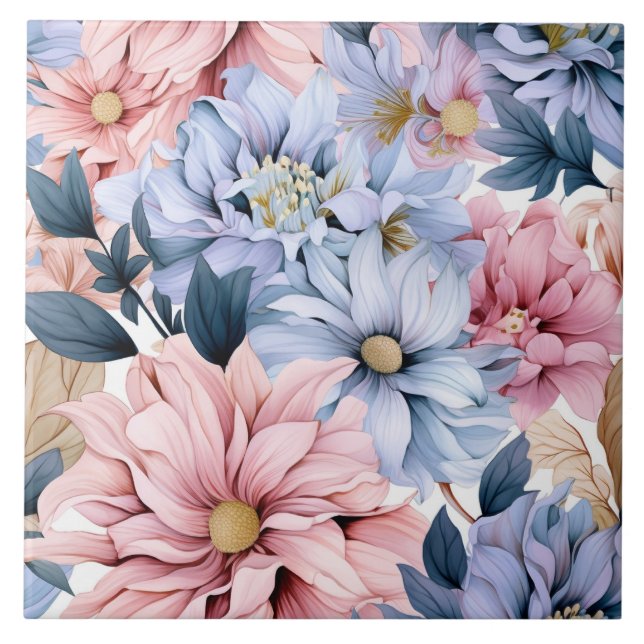 Pasta de aquarela, rosa e flores azuis (Frente)