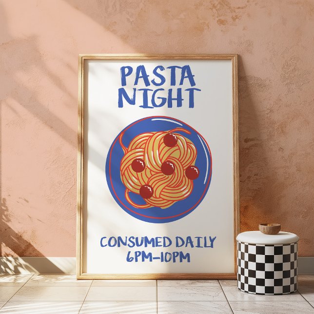 Pasta Night Retro Kitchen Funny Food Wall Poster  (Criador carregado)