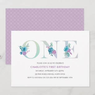 Pastel Aqua Purple Primeiro Convite de Aniversário