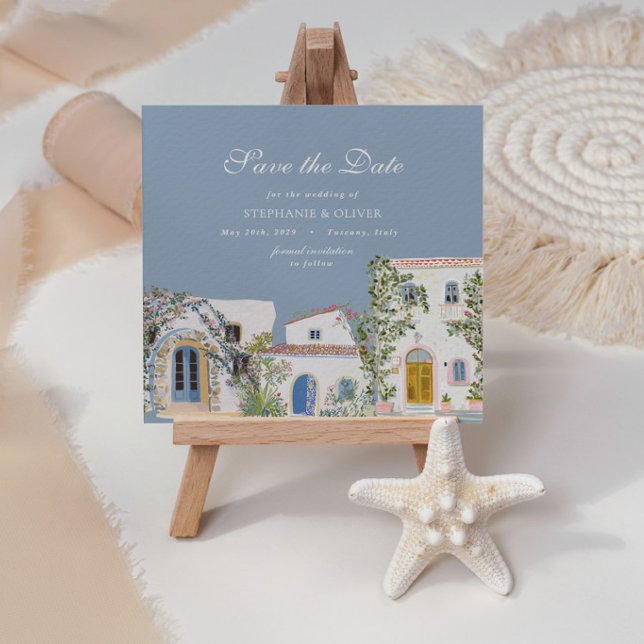 Pastel Aquarela Mediterrâneo Save The Date (Criador carregado)