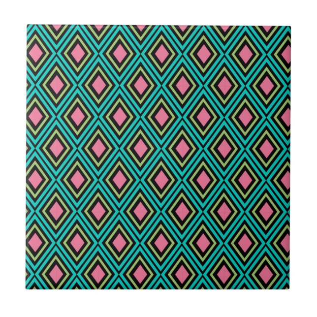 Pastel Arco-íris Losangos Geométrico Preto Rosa Az (Frente)