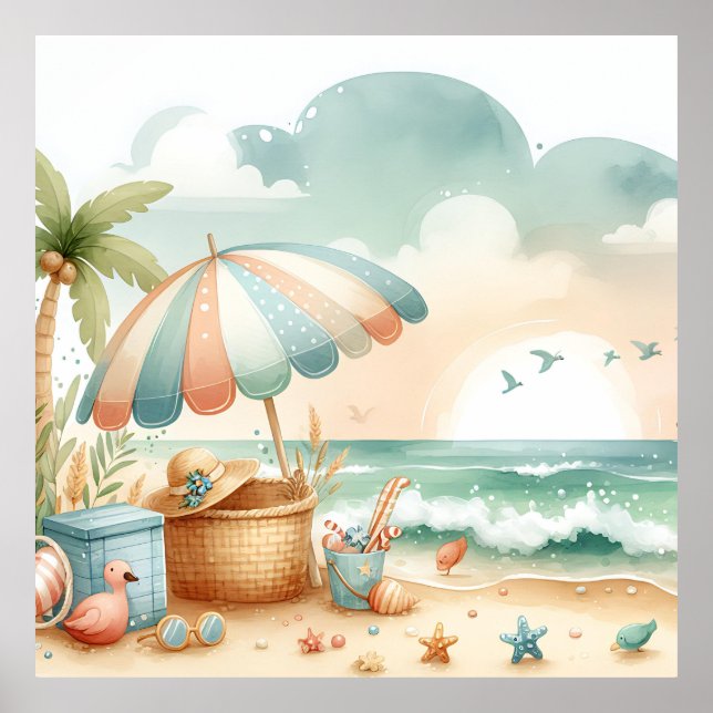 Pastel Beach Nursery Poster (Frente)