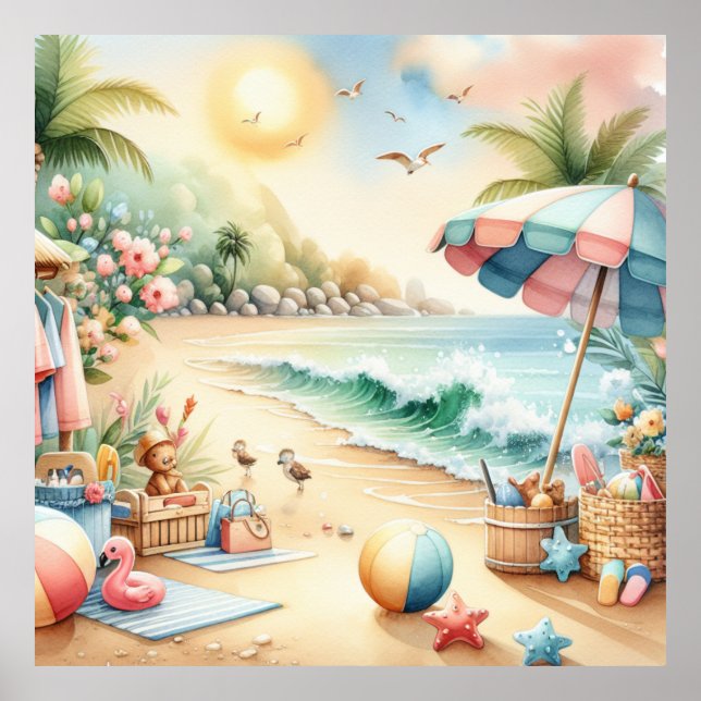 Pastel Beach Nursery Poster (Frente)