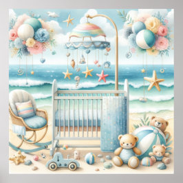 Pastel Beach Nursery Poster