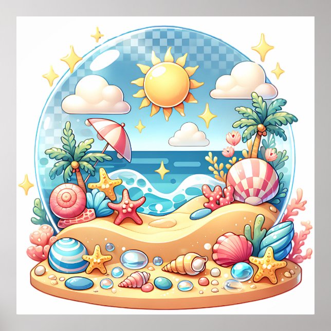 Pastel Beach Nursery Snow Globe Poster (Frente)