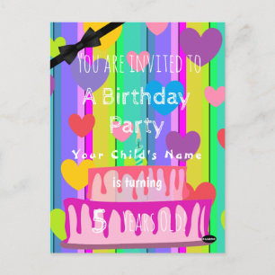 Pastel Birthday Custom Hearts Convite HAMbWG Po