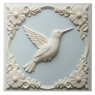 Pastel blue faux relief Art Nouveau Hummingbird 
