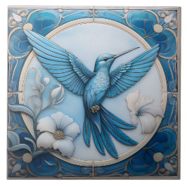 Pastel blue faux relief Art Nouveau Hummingbird R