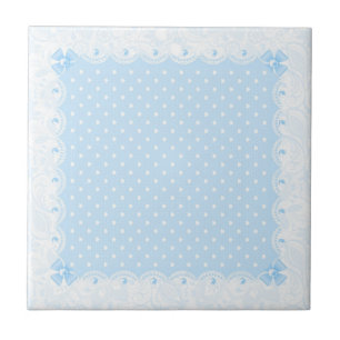 Pastel Blue Floral Lace & White Peards
