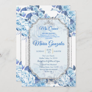 Pastel Blue Floral Rosas Mis Quince Convite