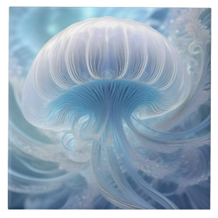 Pastel Blue Jellyfish Arte Fractal Sob O Mar,