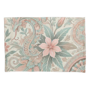 Pastel Blue Pink Boho Indonésio Batik Floral