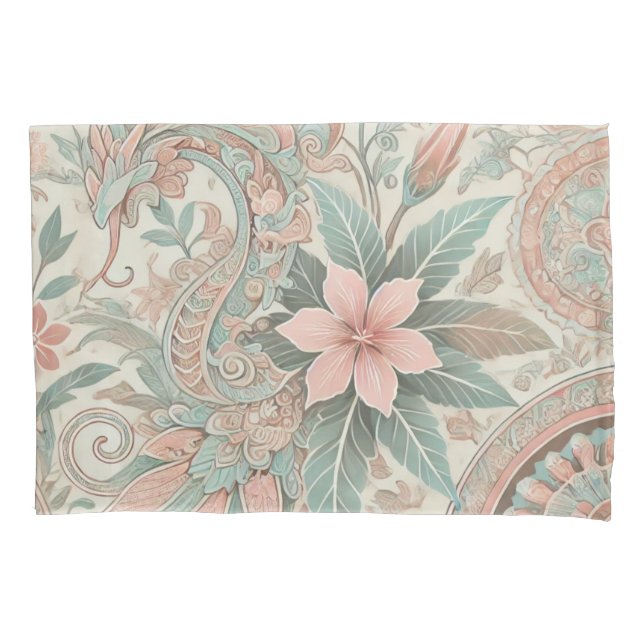 Pastel Blue Pink Boho Indonésio Batik Floral (Frente)