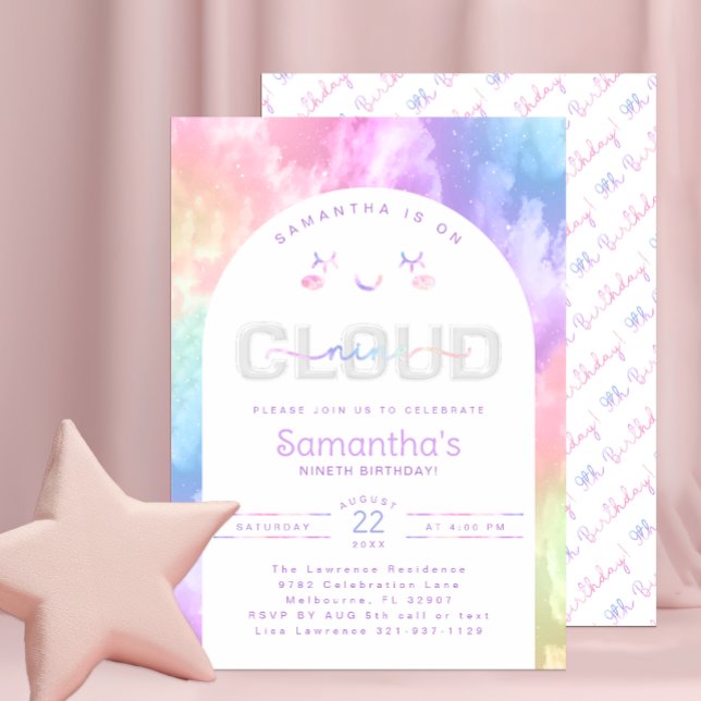 Pastel Cloud Nine 9º Convite de Aniversário para R (Cloud Nine Birthday Party Invitation)