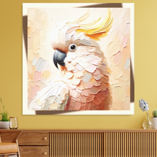 Pastel Cockatoo Impasto Canvas Art – Modern Bird  (Insitu(Sala de estar))