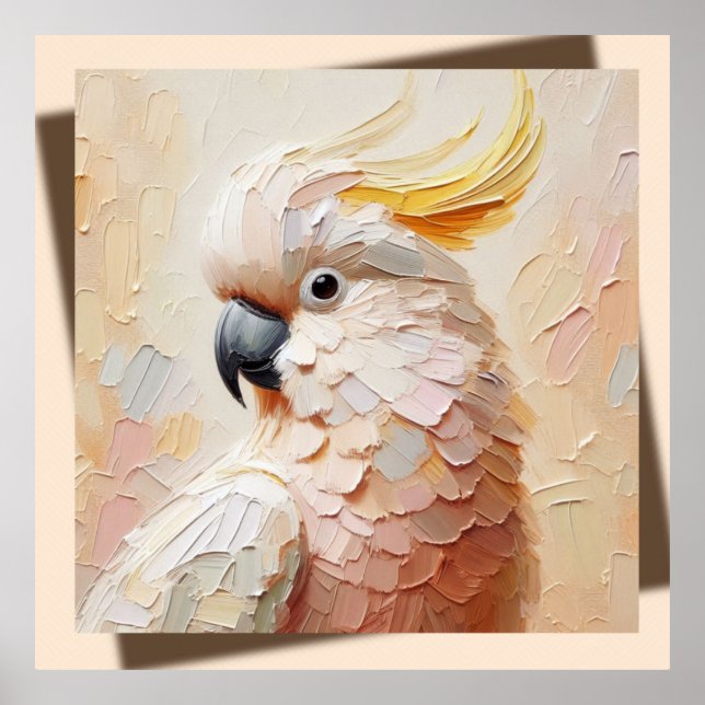 Pastel Cockatoo Poster – Modern Impasto Bird Art  (Frente)