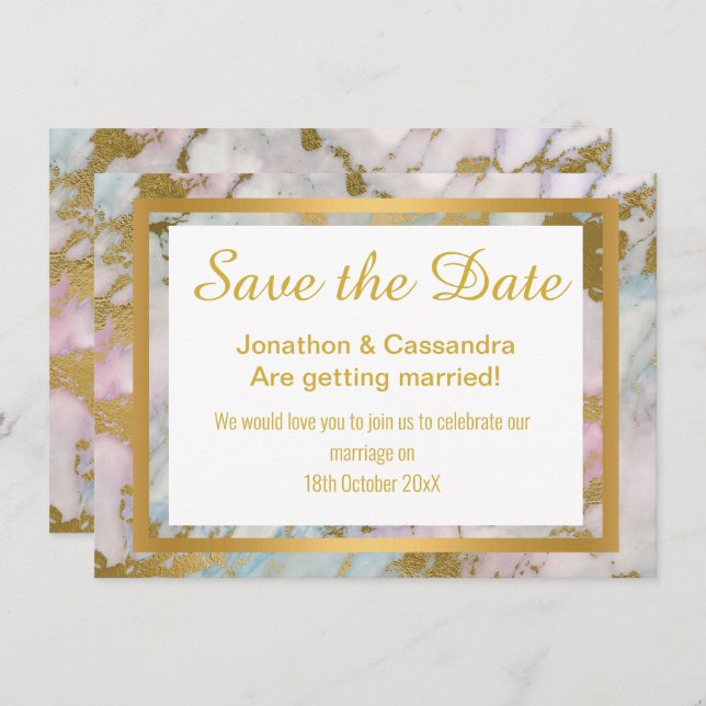PASTEL DOURADO ABSTRATO MARBLE SALVE A DATA (Frente/Verso)