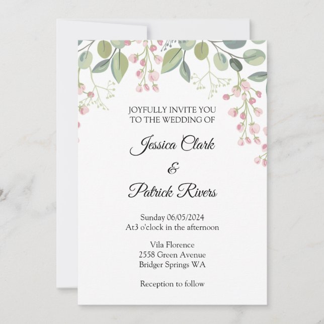 Pastel floral de convite de casamento (Frente)