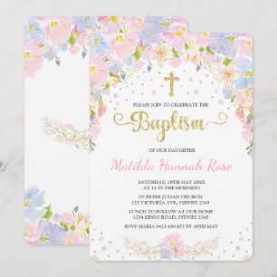 Pastel Floral Girl Baptism Christening Convite