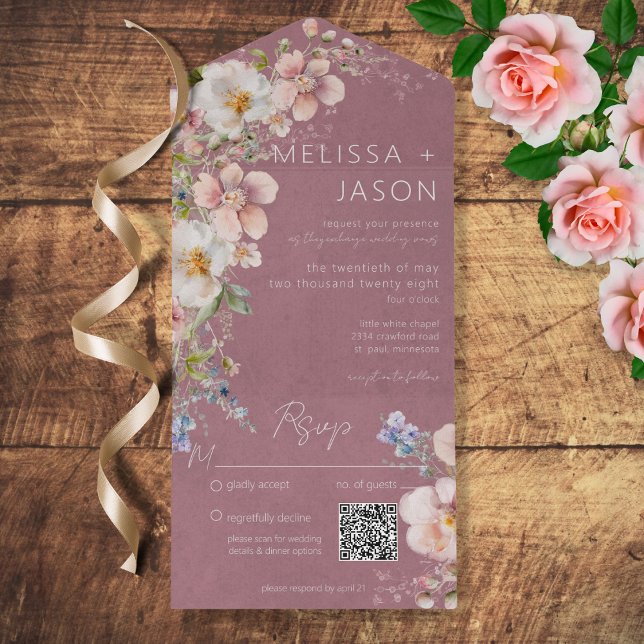 Pastel Floral Modern Dusty Pink Código QR (Criador carregado)