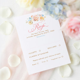Pastel Flowers Whimsical Elegant Wedding RSVP Card
