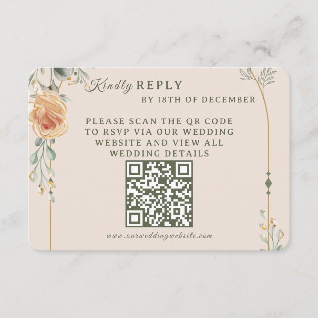 Pastel Gold Floral Wedding RSVP Card (Frente)