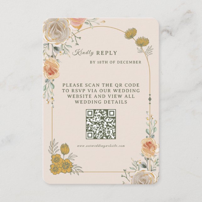 Pastel Gold Floral Wedding RSVP Card (Frente)