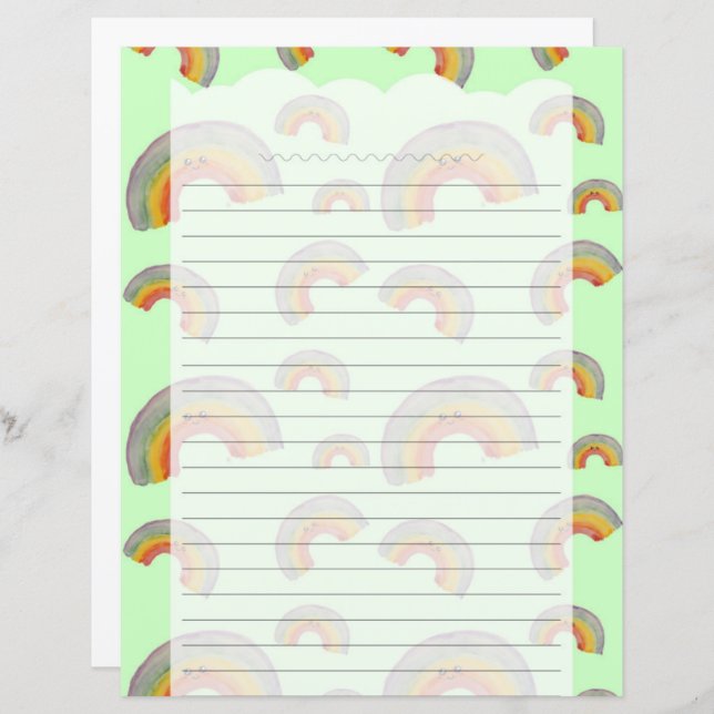 Pastel Green Kawaii Rainbow Stationery Paper (Frente/Verso)
