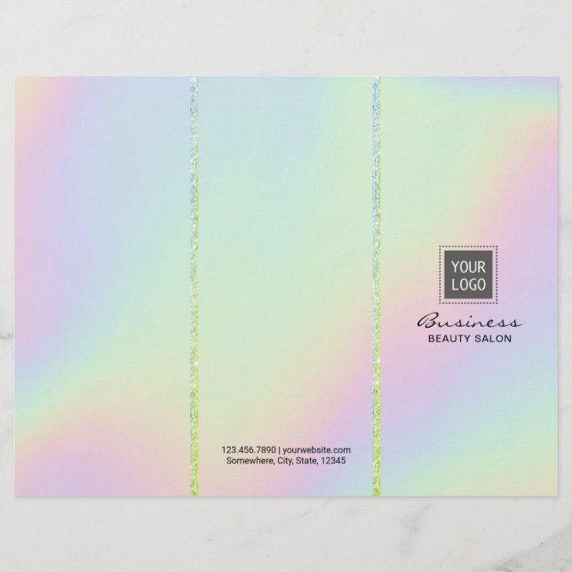 Pastel Holographic Beauty Salon Tri-Fold Bruchures (Frente)