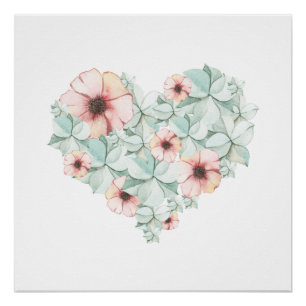 Pastel Hydrangea Floral Heart Poster Impressão