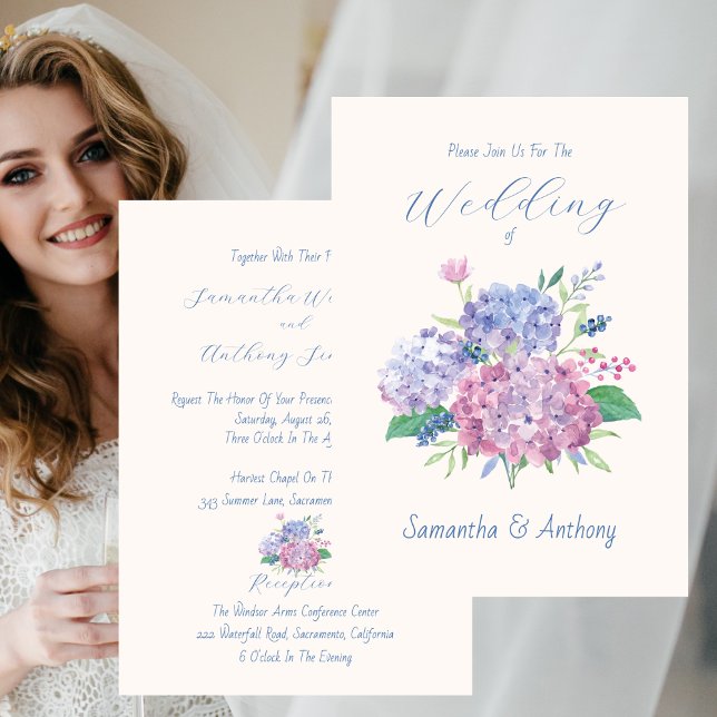 Pastel Hydrangea Flowers Convite De Casamento (Pastel Hydrangea Flowers Wedding Invitation)