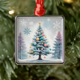 Pastel Natal com Árvores Lilás Azuis - Ornamentos