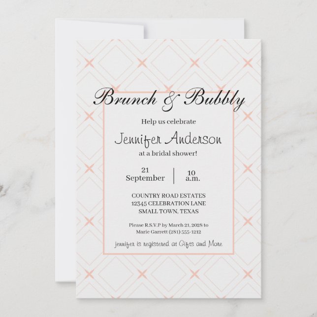 Pastel Peach e Cream Geométrico Bridal Brunch (Frente)