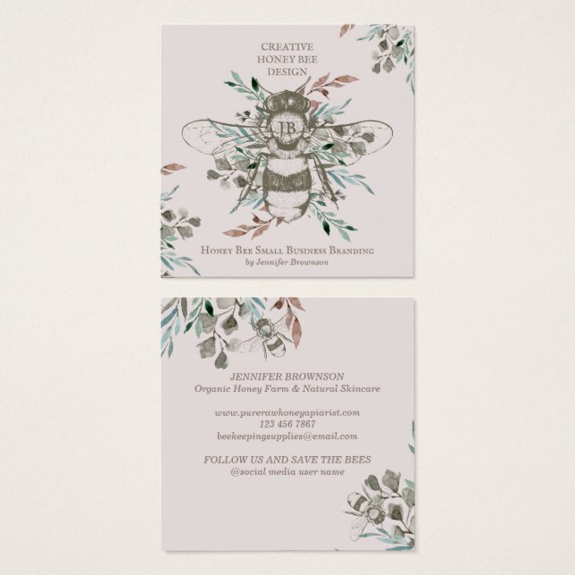 Pastel Pink Creative Honey Bee Apiary Vintage (Frente & Verso)
