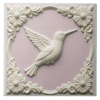 Pastel pink faux relief Art Nouveau Hummingbird 