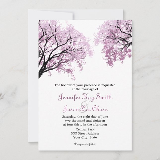 Pastel Pink Trees - Convites de Casamento (Frente)