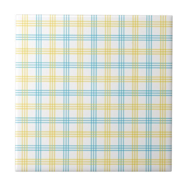 Pastel Plaid Blue Yellow Accent Ceramic Tile (Frente)
