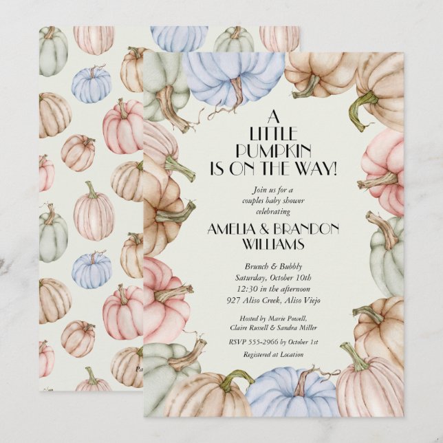 Pastel Pumpkins Green Baby Shower (Frente/Verso)