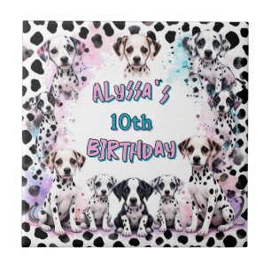 Pastel Rainbow Dalmatic Puppy Azulejo de aniversár
