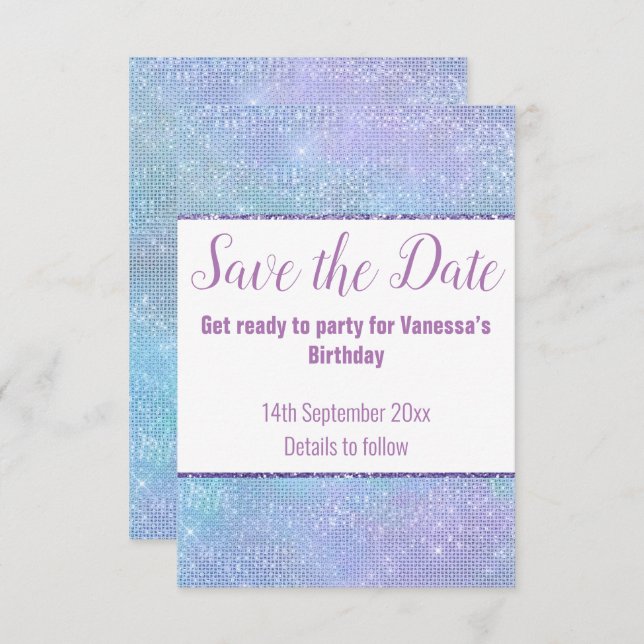 PASTEL RAINBOW GLITTER SALVE A PLACA RSVP DE DATA (Frente/Verso)