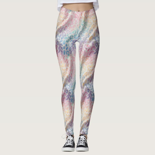 Pastel Rainbow Leopard Print Leggings (Frente)