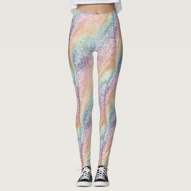 Pastel Rainbow Leopard Print Leggings (Frente)